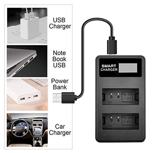 Powtree LP-E10 2 Pack Replacement Battery and LCD Dual Charger Compatible with Canon EOS Rebel T6,T7,T3,T5, T100, 4000D,3000D,2000D,1500D,1300D,1200D,1100D Digital Cameras(Not for T3i T5i T6i T6s T7i)