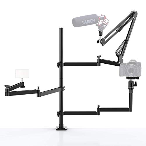 PICTRON Live Broadcast Boom Arm, ULANZI Flexible Desk Mount Camera Arm Clamp Webcam Stand, Microphone Boom Arm for Blue Yeti Snowball Yeti Nano, Webcam, Camera, LED Light, Voice Recording, Podcasting