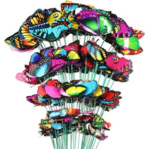 200 butterfly stakes 4 different size waterproof butterflies garden ornaments 3d butterfly party supplies yard stakes decorative diy fake butterfly decorations for home lawn outdoor party, multicolor