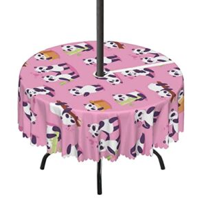 lirduipu animal art pattern round outdoor tablecloth,outdoor and indoor round tablecloth with umbrella hole and zipper,for party patio garden tabletop decor(52″ round,baby pink and multicolor)