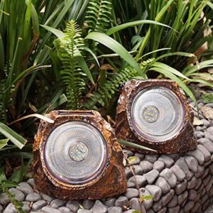 Cynzia Solar Rock Lights, 2 Pack Outdoor Garden Stone Light, 10 LED Waterproof Landscaping Spotlight for Yard, Patio, Pathway, Driveway, Walkway, Backyard Decorative