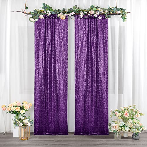 BEDDEB Purple Sequin Backdrop Curtain, 2PCS 2FTx8FT Glitter Backdrop Curtain for Christmas, Birthday, Wedding, Party Decoration