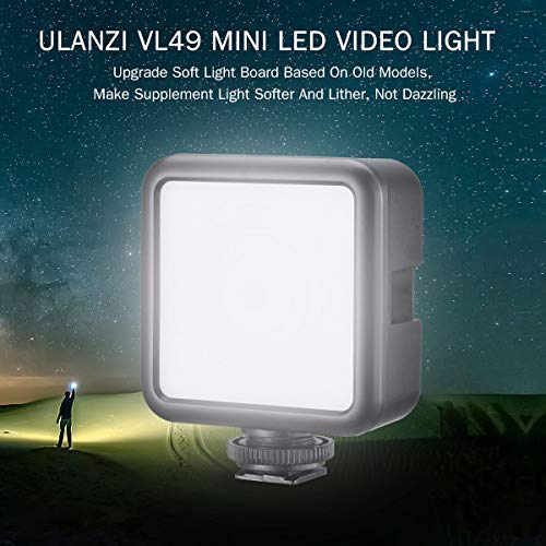 ULANZI VL49 2000mAh LED Video Light w 3 Cold Shoe, Rechargeable Soft Light Panel, Portable Photography Lighting for DJI OSMO Sony DSLR Canon Camera GoPro Vlogging