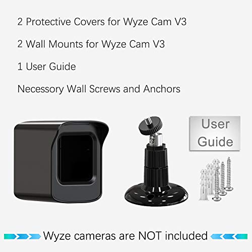 PEF Mount for All-New Wyze Cam V3 ONLY, Weatherproof Protective Cover and 360 Degree Adjustable Wall Mount Solid Housing for Wyze V3 Outdoor Indoor Smart Home Camera System (Black, 2 Pack)