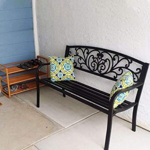 Meet perfect Outdoor Bench Garden Bench Patio Bench Wrought Iron Bench Front Porch Bench Park Bench Outdoor Furniture Steel Frame Benches Clearance, 50 Inch Black