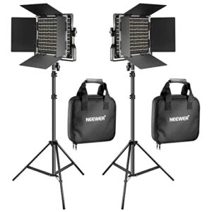 neewer 2 pack bi color 660 led video light and stand kit: (2) 3200-5600k cri 96+ dimmable light with u bracket and barndoor, (2) 75 inches light stand for studio photography, video recording (black)