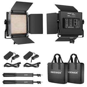 NEEWER 2 Pack Bi Color 660 LED Video Light and Stand Kit: (2) 3200-5600K CRI 96+ Dimmable Light with U Bracket and Barndoor, (2) 75 inches Light Stand for Studio Photography, Video Recording (Black)