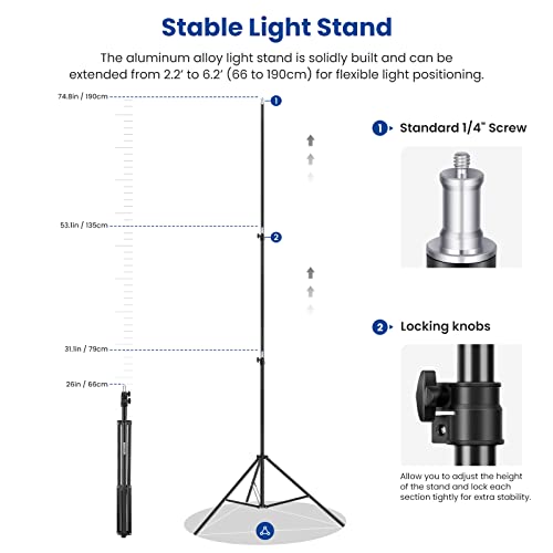 NEEWER 2 Pack Bi Color 660 LED Video Light and Stand Kit: (2) 3200-5600K CRI 96+ Dimmable Light with U Bracket and Barndoor, (2) 75 inches Light Stand for Studio Photography, Video Recording (Black)