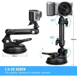 Heavy Duty Super Φ100mm Suction Cup + Adjustable Dual-Ball-Head Action Camera Dash Cam Phone Car Mount Windscreen Window Cockpit Holder for GoPro insta360 iPhone Hi-Speed Video Recording (1.5kg Load)