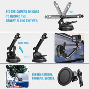 Heavy Duty Super Φ100mm Suction Cup + Adjustable Dual-Ball-Head Action Camera Dash Cam Phone Car Mount Windscreen Window Cockpit Holder for GoPro insta360 iPhone Hi-Speed Video Recording (1.5kg Load)