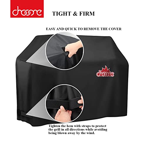 Chooone 58 Inch Grill Cover, Heavy Duty Waterproof Barbecue Gas Grill Cover, Windproof, UV and Fade Resistant, 600D BBQ Grill Cover for Weber Brinkman Char-Broil and More, Black Cover