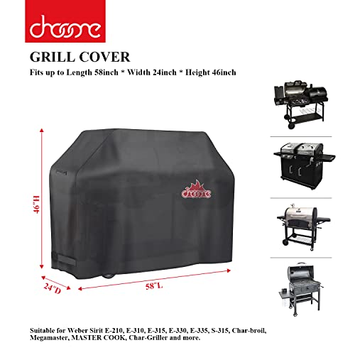 Chooone 58 Inch Grill Cover, Heavy Duty Waterproof Barbecue Gas Grill Cover, Windproof, UV and Fade Resistant, 600D BBQ Grill Cover for Weber Brinkman Char-Broil and More, Black Cover