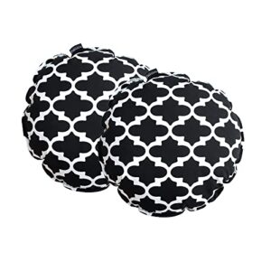 bossima outdoor/indoor all weather decorative round pillows set of 2 (black/white flower)