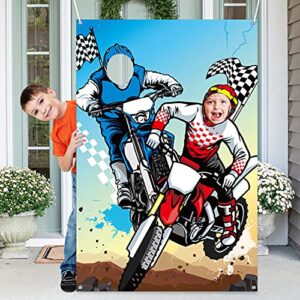 pantide motocross photo door banner backdrop props, large satin photo background face photography banner decor dirt bike theme party favor supply decorations funny party games for kids, 59 x 39 inch