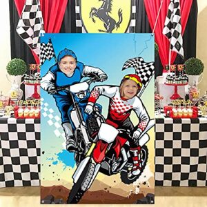 PANTIDE Motocross Photo Door Banner Backdrop Props, Large Satin Photo Background Face Photography Banner Decor Dirt Bike Theme Party Favor Supply Decorations Funny Party Games for Kids, 59 x 39 Inch