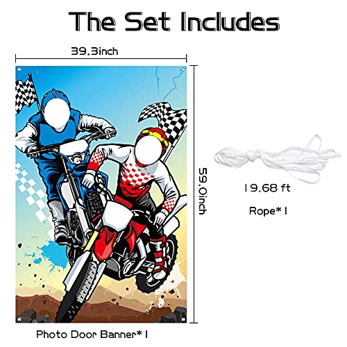 PANTIDE Motocross Photo Door Banner Backdrop Props, Large Satin Photo Background Face Photography Banner Decor Dirt Bike Theme Party Favor Supply Decorations Funny Party Games for Kids, 59 x 39 Inch