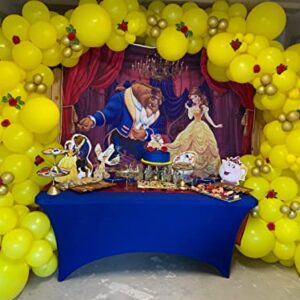 Beauty and The Beast Backdrop Palace Golden Chandelier Red Curtain Photography Background Princess Girl Baby Shower Birthday Party Studio Photo Decoration Props 7x5FT