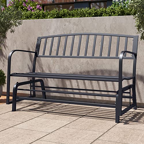 BELLEZE Outdoor Glider Bench, Porch Swing Rocking Chair Patio Loveseat for Garden, Park, Backyard, Sturdy Steel Frame, Black