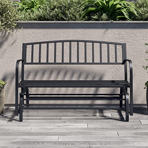 BELLEZE Outdoor Glider Bench, Porch Swing Rocking Chair Patio Loveseat for Garden, Park, Backyard, Sturdy Steel Frame, Black