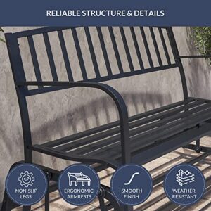 BELLEZE Outdoor Glider Bench, Porch Swing Rocking Chair Patio Loveseat for Garden, Park, Backyard, Sturdy Steel Frame, Black