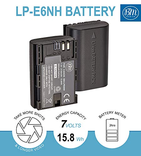 BM Premium LP-E6NH High Capacity Battery for Canon EOS R, EOS R5, EOS R6, EOS R6 II, EOS R7, EOS 90D, EOS 60D, EOS 70D, EOS 80D, EOS 5D III EOS 5D IV, EOS 6D, EOS 6D II, EOS 7D, EOS 7D Mark II Cameras