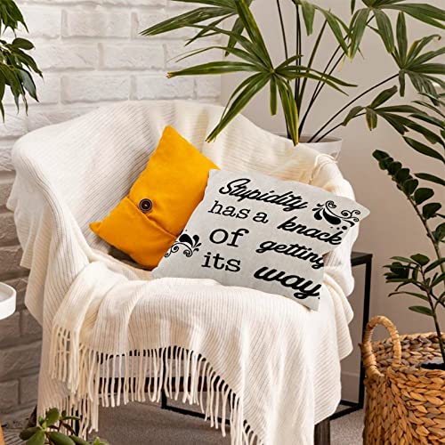 Stupidity Has A Knack of Getting Its Way Soft Cushion Cases Vintage Tent Pillow Cushion Case Square Cotton Linen Pillowcases for Home Decor Patio Garden Outdoor 20x20 Inch