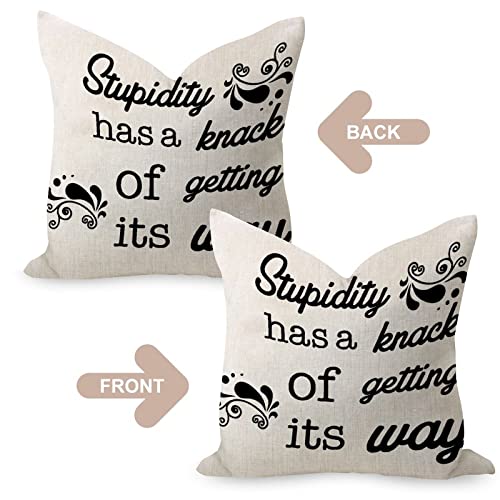 Stupidity Has A Knack of Getting Its Way Soft Cushion Cases Vintage Tent Pillow Cushion Case Square Cotton Linen Pillowcases for Home Decor Patio Garden Outdoor 20x20 Inch