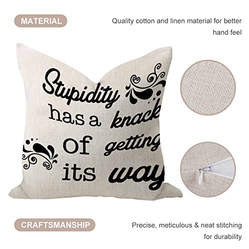 Stupidity Has A Knack of Getting Its Way Soft Cushion Cases Vintage Tent Pillow Cushion Case Square Cotton Linen Pillowcases for Home Decor Patio Garden Outdoor 20x20 Inch