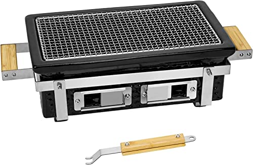 CNJerryXD Rectangular Tabletop Ceramic Grill Garden Outdoor Camping Portable Ambience BBQ Grill (13.7x6.9 in)