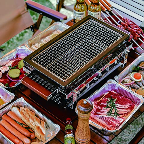 CNJerryXD Rectangular Tabletop Ceramic Grill Garden Outdoor Camping Portable Ambience BBQ Grill (13.7x6.9 in)