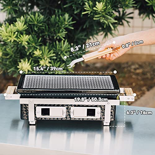 CNJerryXD Rectangular Tabletop Ceramic Grill Garden Outdoor Camping Portable Ambience BBQ Grill (13.7x6.9 in)