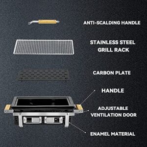 CNJerryXD Rectangular Tabletop Ceramic Grill Garden Outdoor Camping Portable Ambience BBQ Grill (13.7x6.9 in)