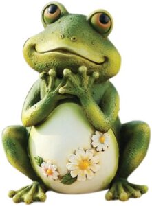 roman giftware inc., 9.5″ h frog with daisies statue, garden collection, outdoor statue, memorial, resin stone, adorable frogs and flowers, garden décor (9x5x6)