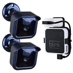 all new blink outdoor camera mount bracket,2 pack full weather proof housing/mount with blink sync module outlet mount for blink outdoor cameras security system(blink camera not included)