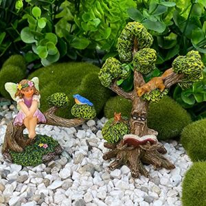 Mood Lab Fairy Garden Miniature Fairy with Reading Tree Statue - Figurines and Accessories Kit of 2 pcs