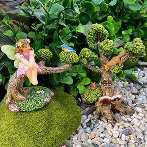 Mood Lab Fairy Garden Miniature Fairy with Reading Tree Statue - Figurines and Accessories Kit of 2 pcs