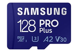 samsung pro plus + adapter 128gb microsdxc up to 160mb/s uhs-i, u3, a2, v30, full hd & 4k uhd memory card for android smartphones, tablets, go pro and dji drone (mb-md128ka/am)