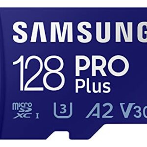 SAMSUNG PRO Plus + Adapter 128GB microSDXC Up to 160MB/s UHS-I, U3, A2, V30, Full HD & 4K UHD Memory Card for Android Smartphones, Tablets, Go Pro and DJI Drone (MB-MD128KA/AM)