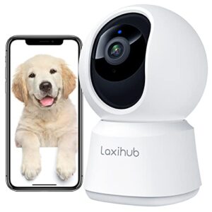 laxihub dog camera 2k, pet cam indoor security camera, pan/tilt 2.4ghz wifi camera with super ir night vision, motion detection & 2-way audio, compatible with alexa & google assistant…