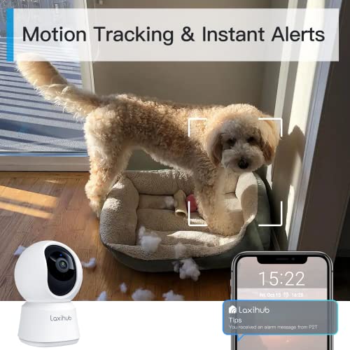 LAXIHUB Dog Camera 2K, Pet Cam Indoor Security Camera, Pan/Tilt 2.4GHz WiFi Camera with Super IR Night Vision, Motion Detection & 2-Way Audio, Compatible with Alexa & Google Assistant…