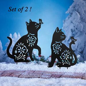 Cat Metal Garden Stakes, Outdoor Decorative Stakes, Garden Metal Animal Statues, Silhouette Animal Stakes, Animal Lawn Stakes Set of 2