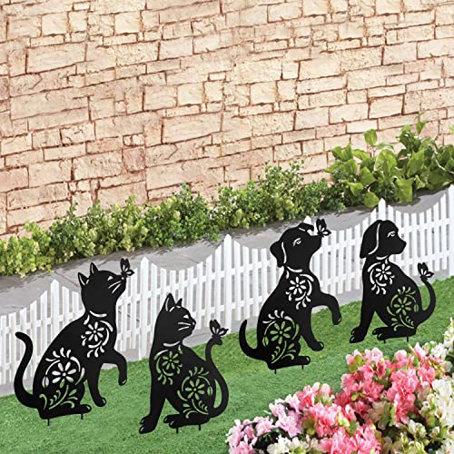 Cat Metal Garden Stakes, Outdoor Decorative Stakes, Garden Metal Animal Statues, Silhouette Animal Stakes, Animal Lawn Stakes Set of 2
