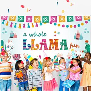 Llama Backdrop a Whole Llama Fun Birthday Backdrop Cactus Mexican Theme Photography Background Fiesta Llama Party Birthday Decoration, Baby Shower Decorations Cake Table Decors, 70.9 x 43.3 Inches