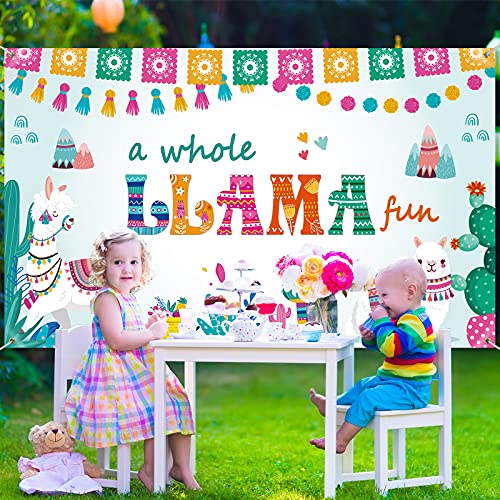 Llama Backdrop a Whole Llama Fun Birthday Backdrop Cactus Mexican Theme Photography Background Fiesta Llama Party Birthday Decoration, Baby Shower Decorations Cake Table Decors, 70.9 x 43.3 Inches