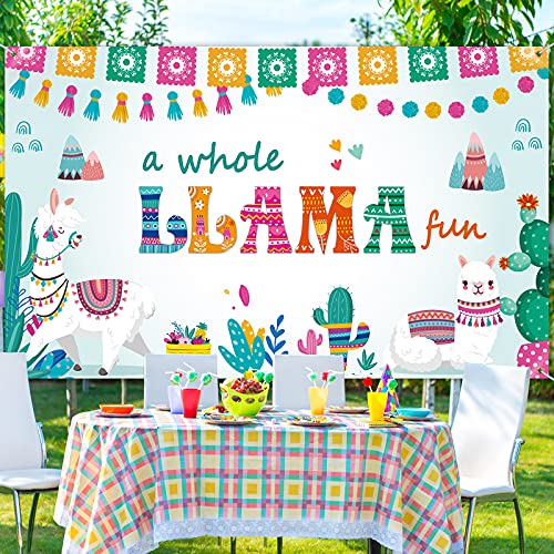 Llama Backdrop a Whole Llama Fun Birthday Backdrop Cactus Mexican Theme Photography Background Fiesta Llama Party Birthday Decoration, Baby Shower Decorations Cake Table Decors, 70.9 x 43.3 Inches