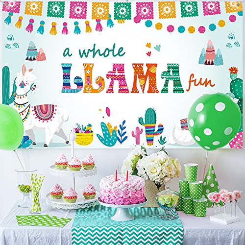 Llama Backdrop a Whole Llama Fun Birthday Backdrop Cactus Mexican Theme Photography Background Fiesta Llama Party Birthday Decoration, Baby Shower Decorations Cake Table Decors, 70.9 x 43.3 Inches