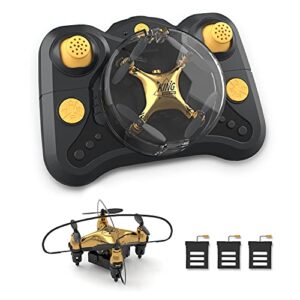 holyton ht02 golden mini drone for adult beginners and kids, portable rc quadcopter with auto hovering, 3d flip, 3 speed modes, headless mode and 3 batteries, emergency stop, gift for boys girls