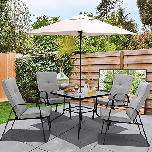 TANGKULA 5 FT Patio Umbrella, Outdoor Table Market Umbrella with Quick-Release Button, 4 Sturdy Ribs, Fade Resistant & Waterproof Canopy, Sun-protective Patio Umbrella for Garden, Poolside, Backyard