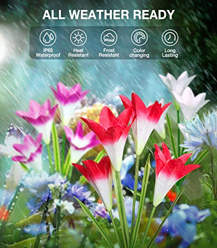 NEEMO Solar Outdoor Lights 4 Pack, Solar Garden Lights with Large Lily Flowers, 7-Color Changing Solar Pathway Lights, Solar Powered Landscape Lights for Garden Patio Yard (Bigger Solar Panel)