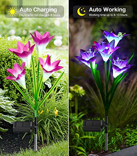 NEEMO Solar Outdoor Lights 4 Pack, Solar Garden Lights with Large Lily Flowers, 7-Color Changing Solar Pathway Lights, Solar Powered Landscape Lights for Garden Patio Yard (Bigger Solar Panel)